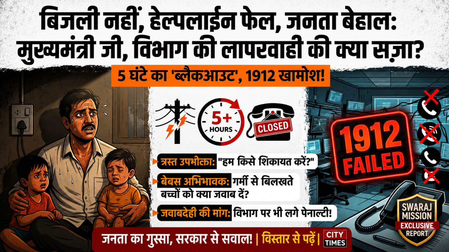 सिस्टम ‘डाउन’, जनता ‘बेहाल’: 5 घंटे से अधिक का ब्लैकआउट, 1912 हुआ फेल, आखिर कहां जाएं उपभोक्ता?